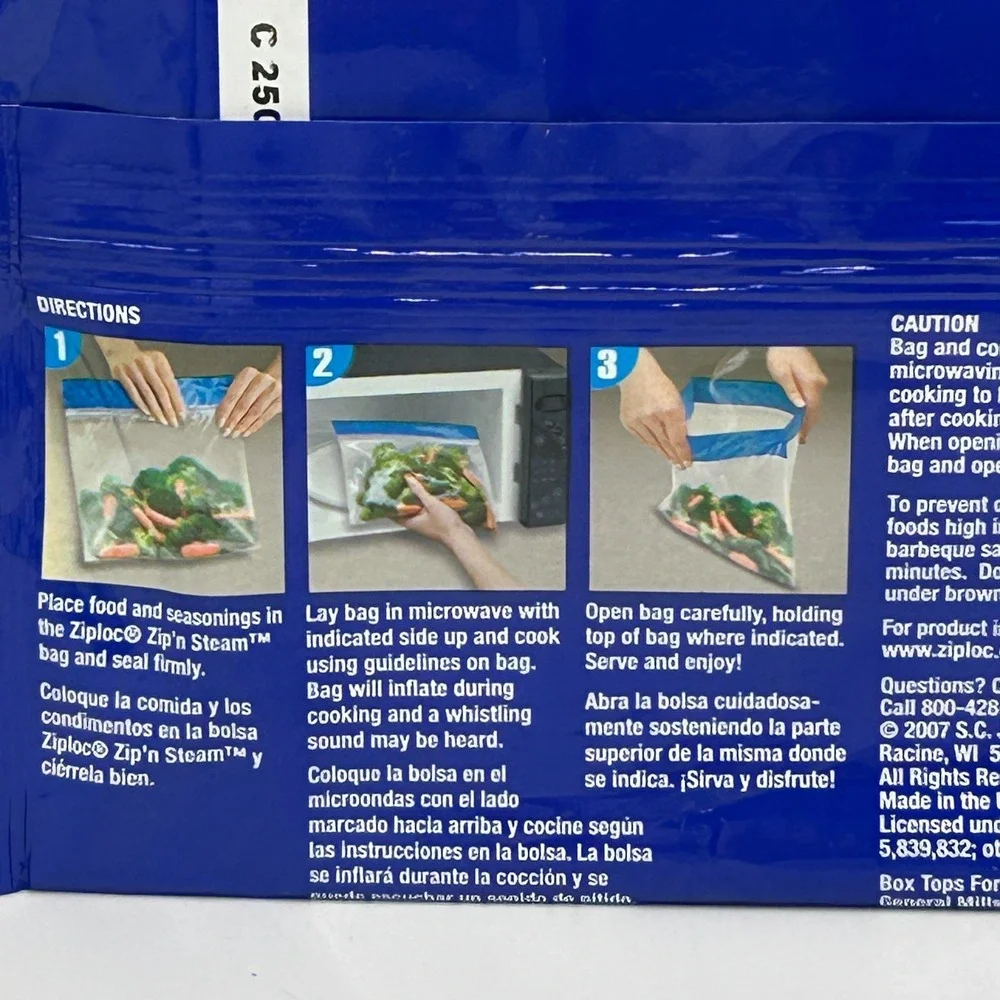 Ziploc Zip N Steam Cooking Bags MEDIUM 10 Bags Discontinued New Sealed